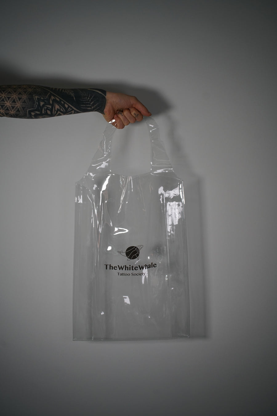 TWWTS Tote Bag, transparent PVC tote with a screen-printed graphic