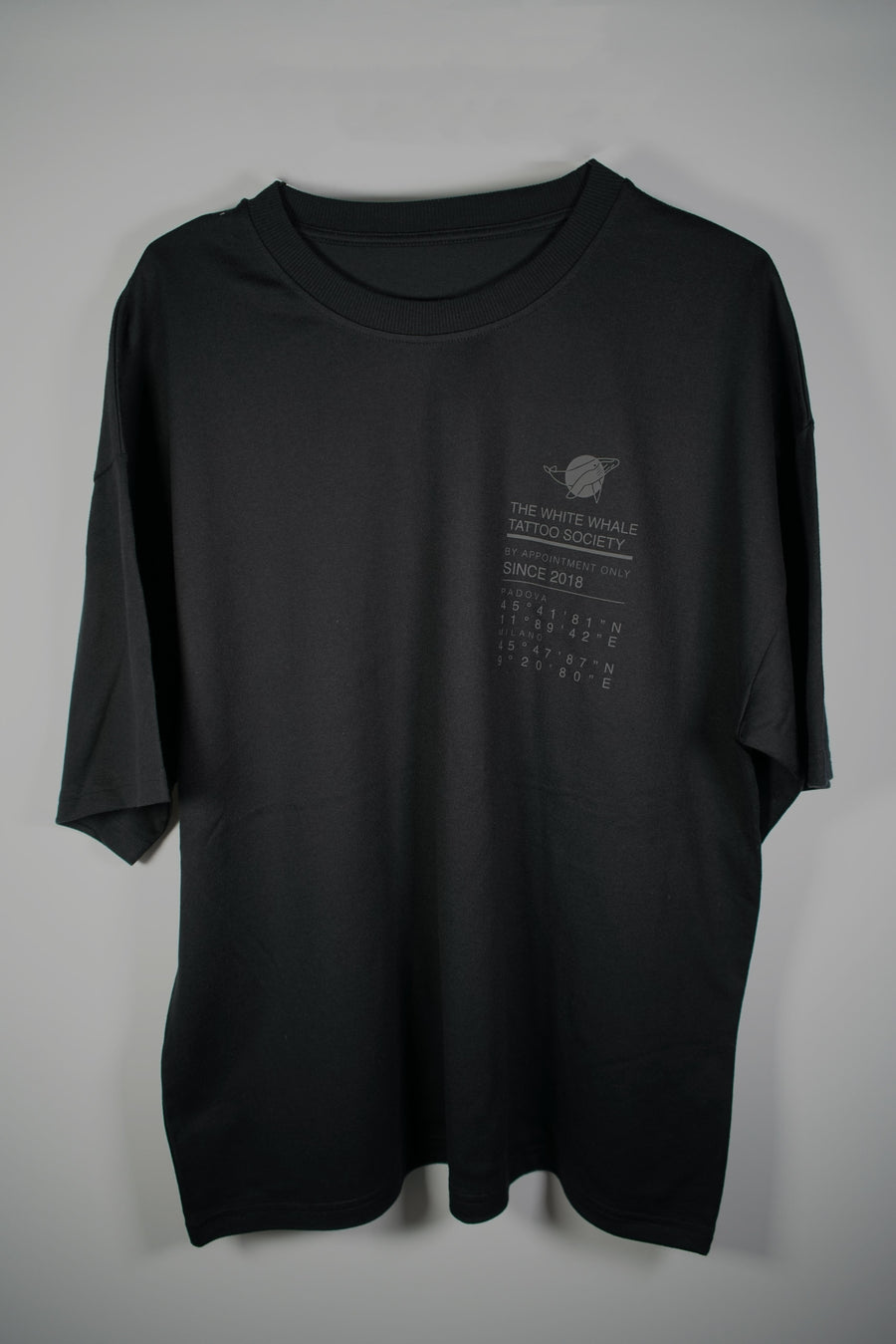 TWWTS Destination Tee with coordinates print, The White Whale Tattoo Society, Milano
